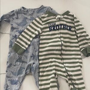 Little Brother Striped and Dinosaur Print Kids One Piece Pajama Bundle